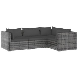 vidaXL Set muebles de jardín 4 piezas y cojines ratán sintético gris