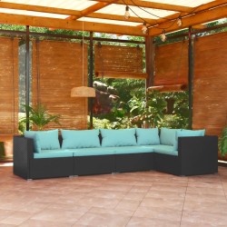 vidaXL Set de muebles de jardín 5 pzas y cojines ratán sintético negro