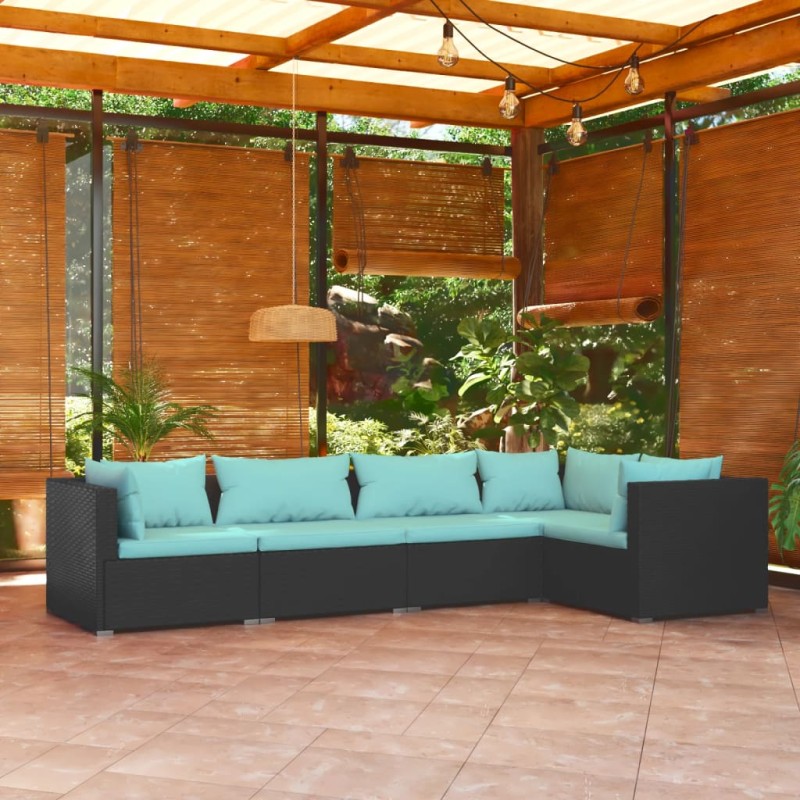 vidaXL Set de muebles de jardín 5 pzas y cojines ratán sintético negro vidaXL Set de muebles de jardín 5 pzas y cojines ratán sintético negro