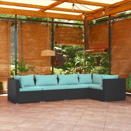 vidaXL Set de muebles de jardín 5 pzas y cojines ratán sintético negro