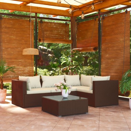 vidaXL Set muebles de jardín 5 piezas y cojines ratán sintético marrón