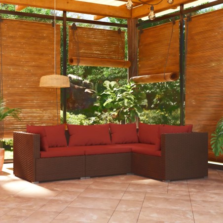 vidaXL Set muebles de jardín 4 piezas y cojines ratán sintético marrón
