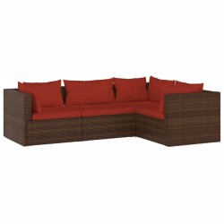 vidaXL Set muebles de jardín 4 piezas y cojines ratán sintético marrón