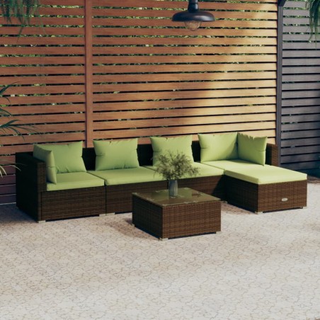 vidaXL Set muebles de jardín 6 piezas y cojines ratán sintético marrón
