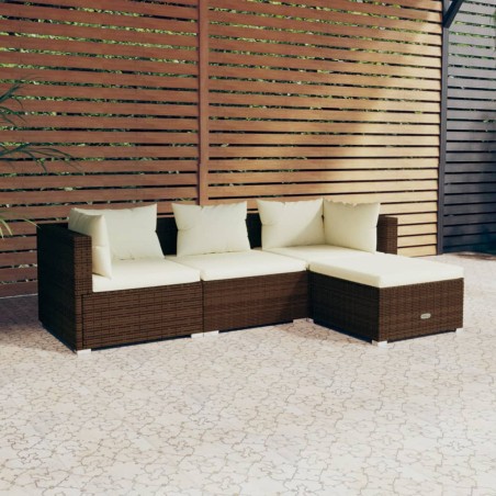 vidaXL Set muebles de jardín 4 piezas y cojines ratán sintético marrón