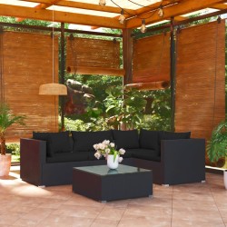 vidaXL Set de muebles de jardín 5 pzas y cojines ratán sintético negro