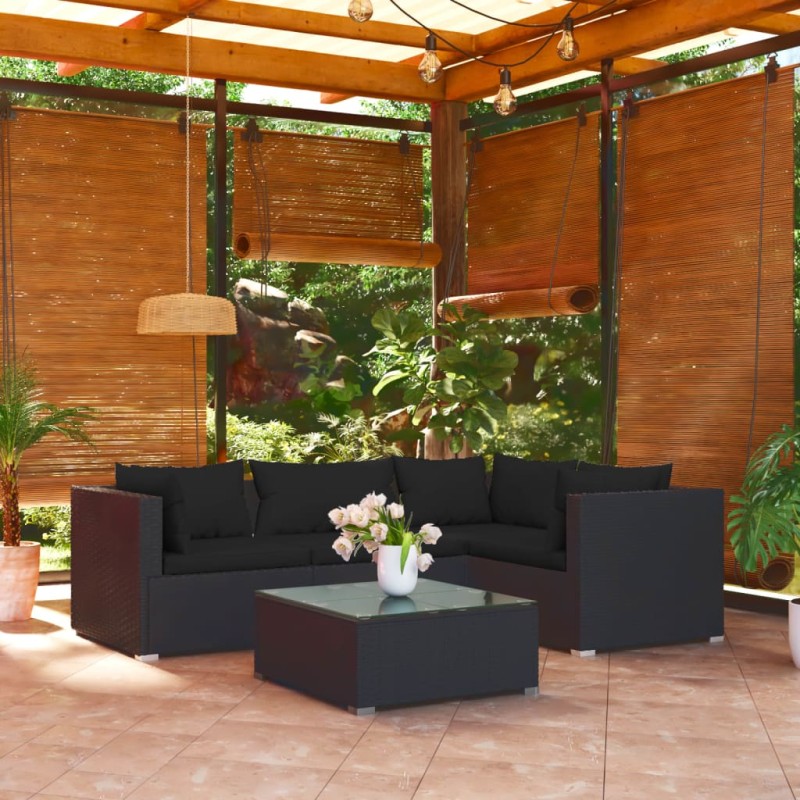 vidaXL Set de muebles de jardín 5 pzas y cojines ratán sintético negro