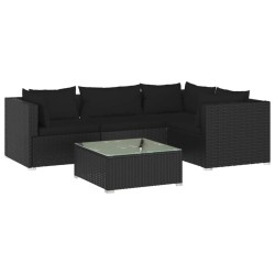 vidaXL Set de muebles de jardín 5 pzas y cojines ratán sintético negro