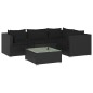 vidaXL Set de muebles de jardín 5 pzas y cojines ratán sintético negro