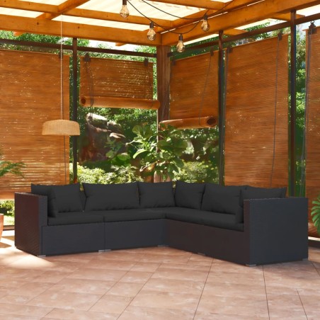 vidaXL Set de muebles de jardín 5 pzas y cojines ratán sintético negro
