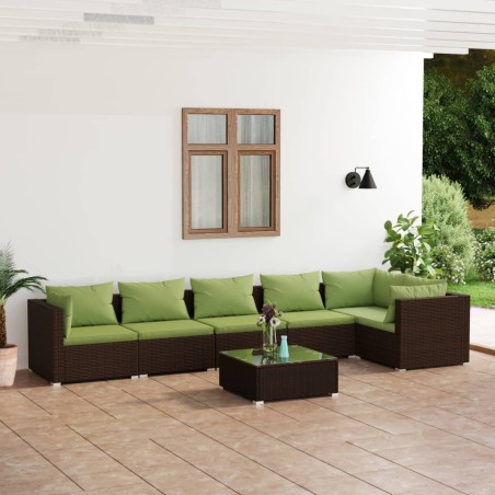 vidaXL Set muebles de jardín 7 piezas y cojines ratán sintético marrón