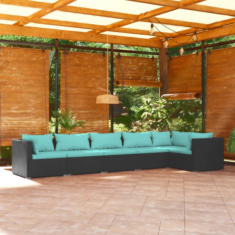 vidaXL Set de muebles de jardín 6 pzas y cojines ratán sintético negro vidaXL Set de muebles de jardín 6 pzas y cojines ratán sintético negro