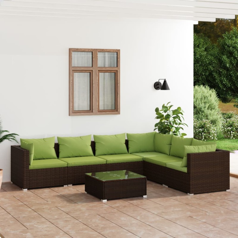 vidaXL Set muebles de jardín 7 piezas y cojines ratán sintético marrón vidaXL Set muebles de jardín 7 piezas y cojines ratán sintético marrón