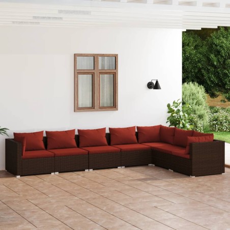 vidaXL Set muebles de jardín 7 piezas y cojines ratán sintético marrón