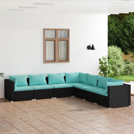 vidaXL Set de muebles de jardín 7 pzas y cojines ratán sintético negro