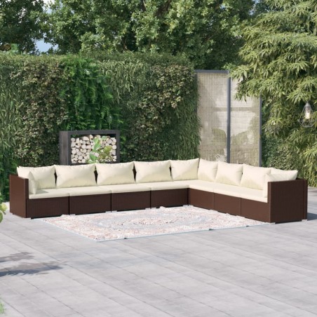 vidaXL Set muebles de jardín 8 piezas y cojines ratán sintético marrón
