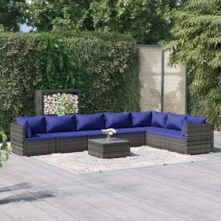 vidaXL Set de sofás de jardín 8 piezas y cojines ratán sintético gris