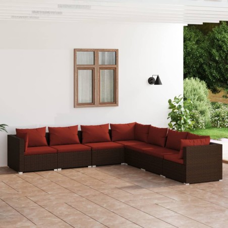 vidaXL Set muebles de jardín 7 piezas y cojines ratán sintético marrón