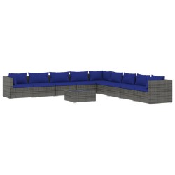 vidaXL Set de muebles de jardín 10 pzas y cojines ratán sintético gris
