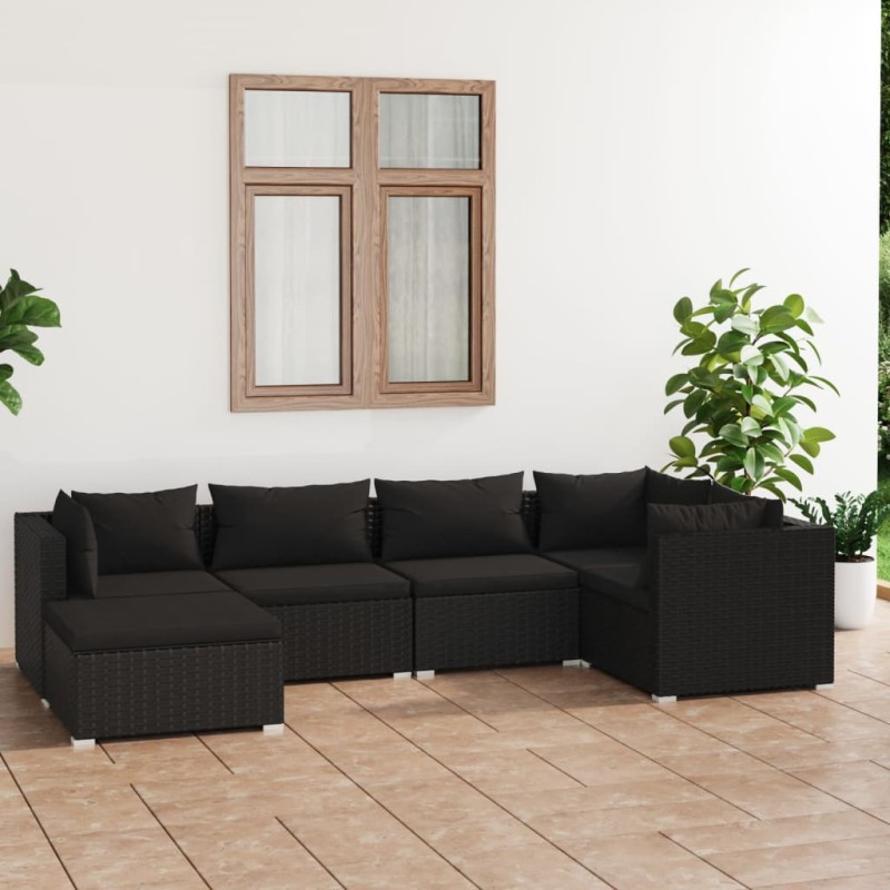 vidaXL Set de muebles de jardín 6 pzas y cojines ratán sintético negro vidaXL Set de muebles de jardín 6 pzas y cojines ratán sintético negro