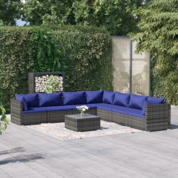 vidaXL Set de sofás de jardín 8 piezas y cojines ratán sintético gris