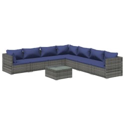 vidaXL Set de sofás de jardín 8 piezas y cojines ratán sintético gris