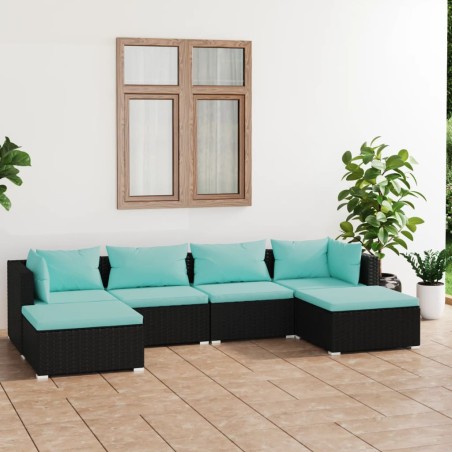 vidaXL Set de muebles de jardín 6 pzas y cojines ratán sintético negro