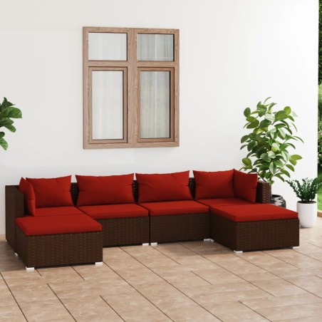 vidaXL Set muebles de jardín 6 piezas y cojines ratán sintético marrón