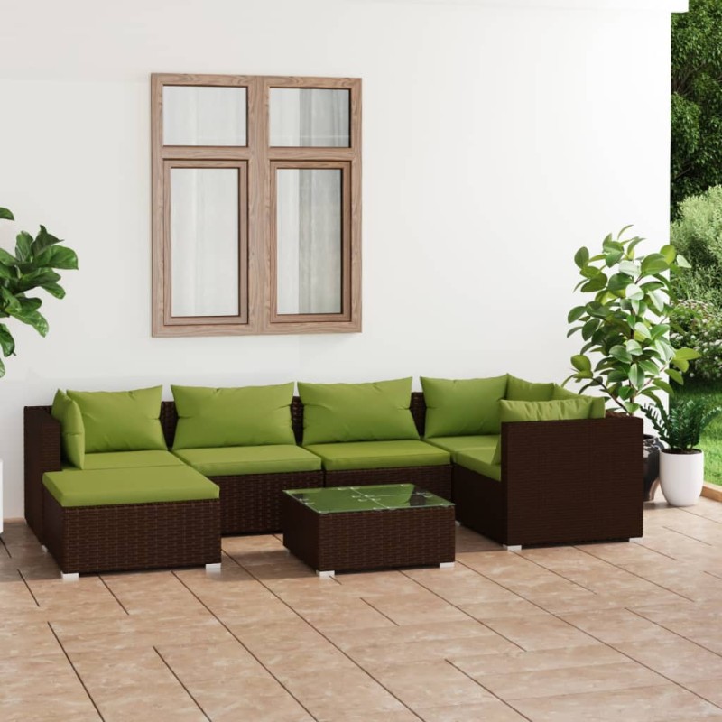 vidaXL Set muebles de jardín 7 piezas y cojines ratán sintético marrón vidaXL Set muebles de jardín 7 piezas y cojines ratán sintético marrón