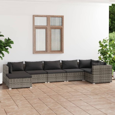vidaXL Set de muebles de jardín 7 pzas y cojines ratán sintético gris