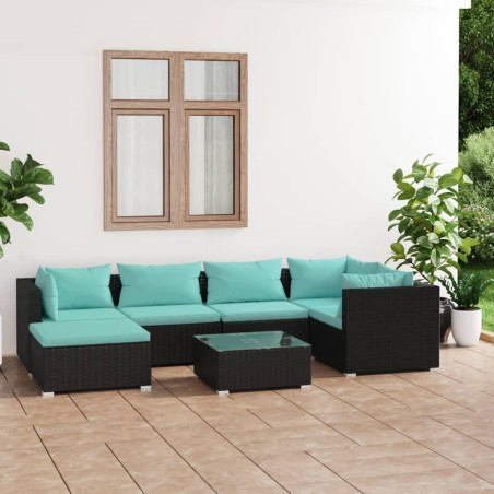 vidaXL Set de muebles de jardín 7 pzas y cojines ratán sintético negro