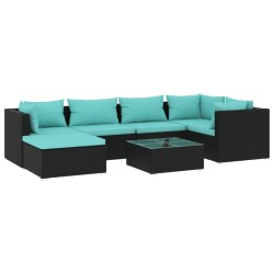 vidaXL Set de muebles de jardín 7 pzas y cojines ratán sintético negro
