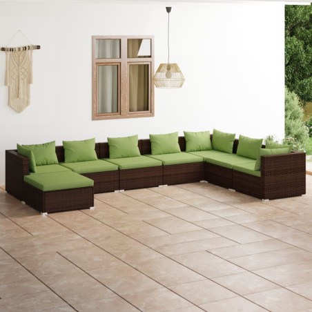 vidaXL Set sofás de jardín 8 piezas y cojines ratán sintético marrón