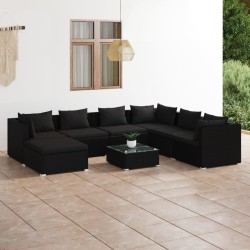 vidaXL Set de muebles de jardín 8 pzas y cojines ratán sintético negro