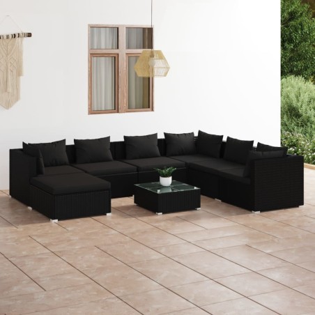 vidaXL Set de muebles de jardín 8 pzas y cojines ratán sintético negro