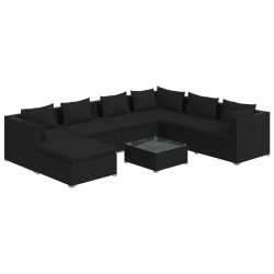 vidaXL Set de muebles de jardín 8 pzas y cojines ratán sintético negro