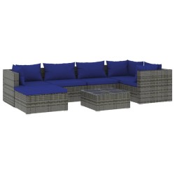 vidaXL Set de sofás de jardín 7 piezas y cojines ratán sintético gris