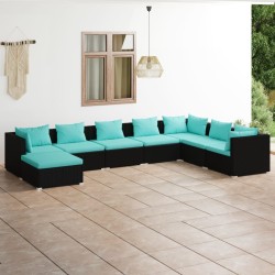 vidaXL Set de muebles de jardín 8 pzas y cojines ratán sintético negro