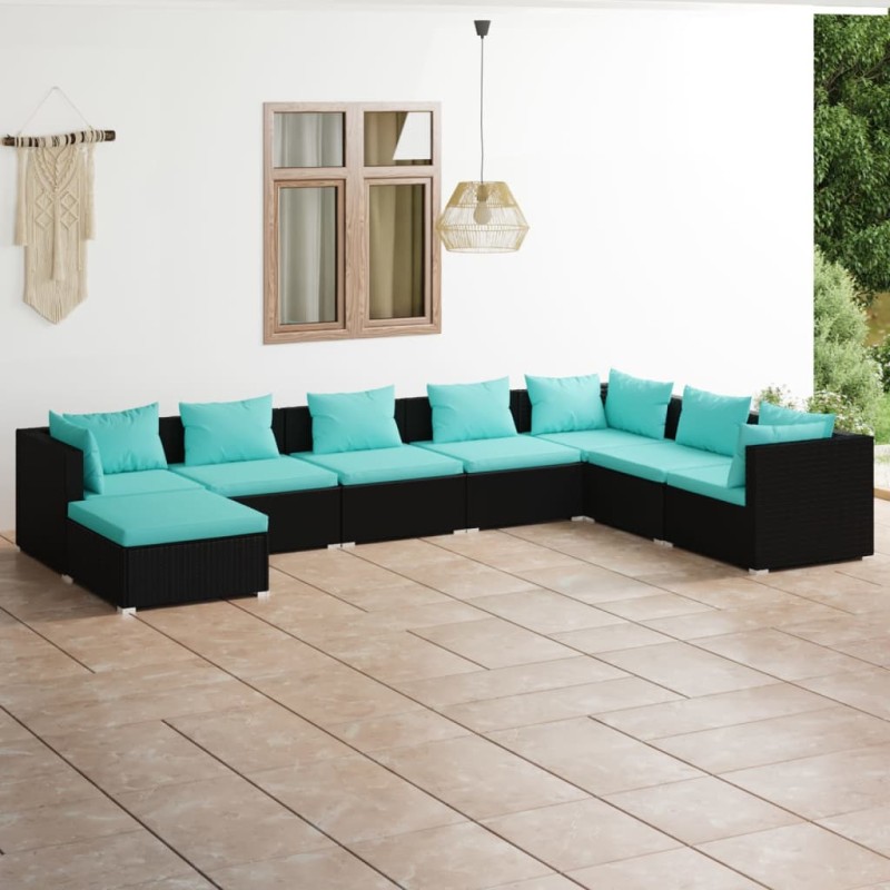 vidaXL Set de muebles de jardín 8 pzas y cojines ratán sintético negro vidaXL Set de muebles de jardín 8 pzas y cojines ratán sintético negro