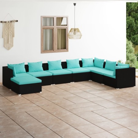 vidaXL Set de muebles de jardín 8 pzas y cojines ratán sintético negro