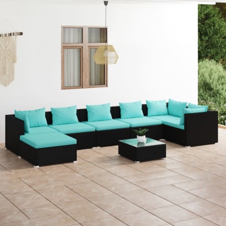 vidaXL Set de muebles de jardín 8 pzas y cojines ratán sintético negro