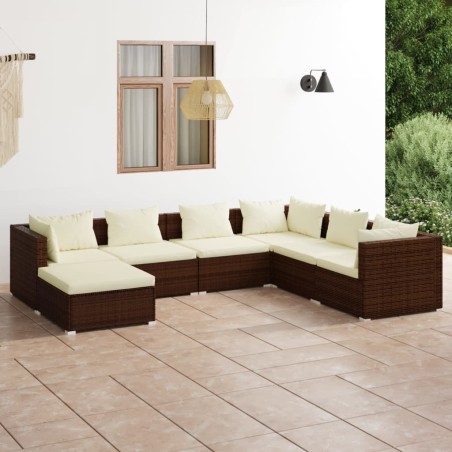 vidaXL Set muebles de jardín 7 piezas y cojines ratán sintético marrón