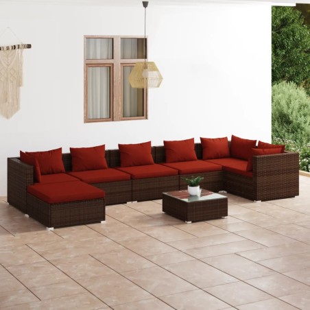 vidaXL Set sofás de jardín 8 piezas y cojines ratán sintético marrón