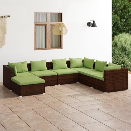 vidaXL Set muebles de jardín 7 piezas y cojines ratán sintético marrón