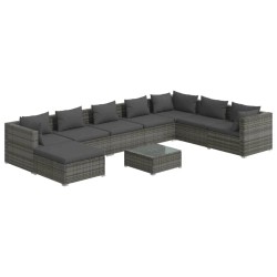 vidaXL Set de muebles de jardín 9 pzas y cojines ratán sintético gris