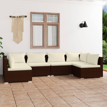vidaXL Set muebles de jardín 6 piezas y cojines ratán sintético marrón