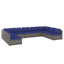 vidaXL Set de muebles de jardín 9 pzas y cojines ratán sintético gris