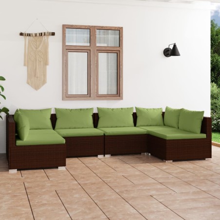 vidaXL Set muebles de jardín 6 piezas y cojines ratán sintético marrón