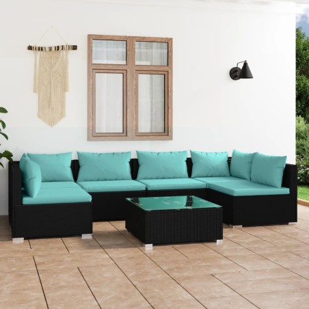 vidaXL Set de muebles de jardín 7 pzas y cojines ratán sintético negro