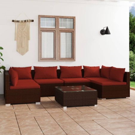 vidaXL Set muebles de jardín 7 piezas y cojines ratán sintético marrón